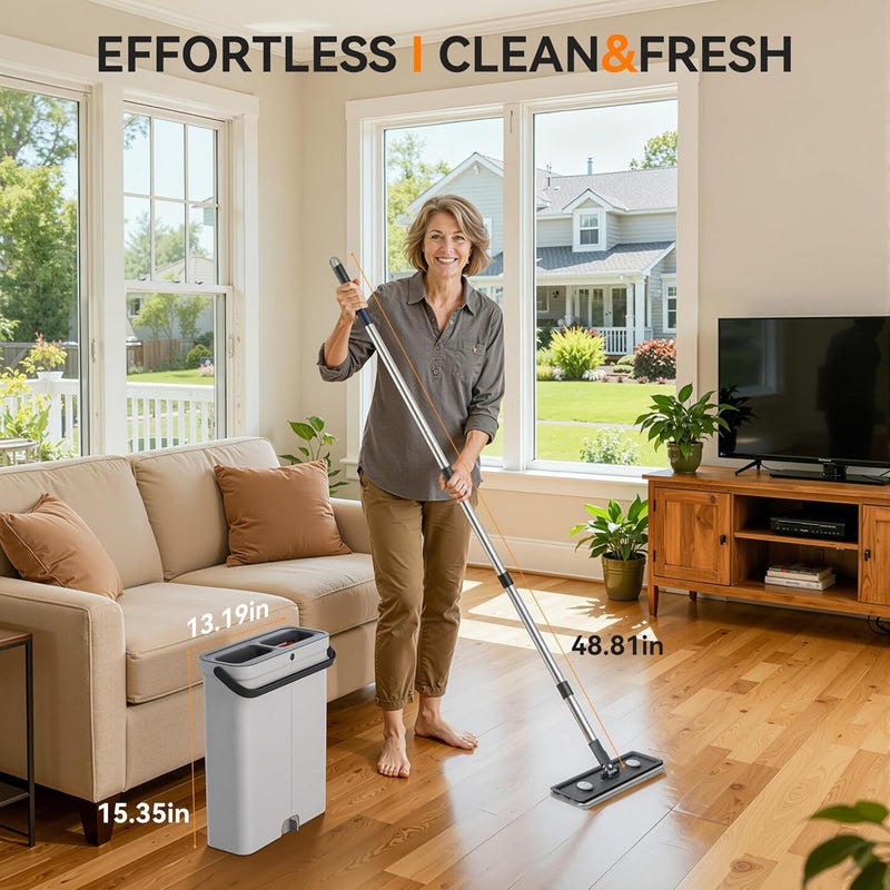 POPMOP Store Compact Floor Mop and Bucket - Flat Mop and Bucket with Wringer Set Hands Free | Wet Dry Mop for Apartment, Tiny Home, RV, Windows, Wall, Hardwood, Vinyl, Floor with 6 Microfiber Cloths - Image 4